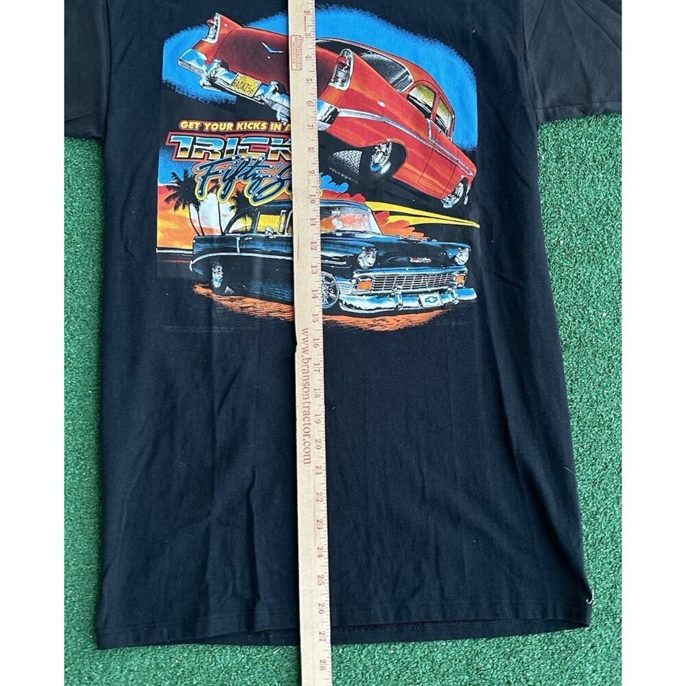 Vtg Airways Chevrolet Mens L Black Tee Get Your Kicks In A Trick Fifty Six - Picture 7 of 9